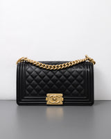 Chanel Boy Old Medium | Black Lambskin Brushed Gold Hardware-front1