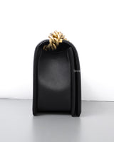 Chanel Boy Old Medium | Black Lambskin Brushed Gold Hardware-side