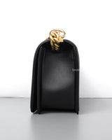 Chanel Boy Old Medium | Black Lambskin Brushed Gold Hardware-details