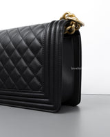 Chanel Boy Old Medium | Black Lambskin Brushed Gold Hardware-details