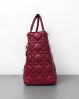 Dior Lady Dior Medium | Red Lambskin Silver Hardware-details