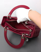 Dior Lady Dior Medium | Red Lambskin Silver Hardware-details