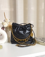 Chanel 22 Bag Mini | Black Lambskin Brushed Gold Hardware-front
