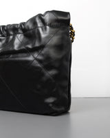 Chanel 22 Bag Mini | Black Lambskin Brushed Gold Hardware-details
