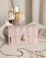 Dior My Dior Daily Chain Pouch | Powder Pink  Lambskin Light Gold Hardware-front