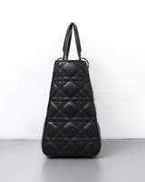 Dior Lady Dior Medium | Black Lambskin Light Gold Hardware-side