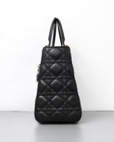 Dior Lady Dior Medium | Black Lambskin Light Gold Hardware-details