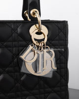 Dior Lady Dior Medium | Black Lambskin Light Gold Hardware-details
