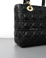 Dior Lady Dior Medium | Black Lambskin Light Gold Hardware-details