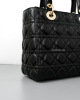 Dior Lady Dior Medium | Black Lambskin Light Gold Hardware-details