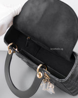 Dior Lady Dior Medium | Black Lambskin Light Gold Hardware-details