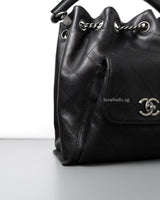 Chanel Urban Luxury Drawstring Backpack Medium | Black  Calfskin Ruthenium Hardware-details