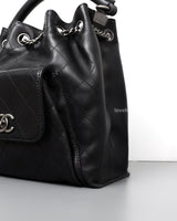 Chanel Urban Luxury Drawstring Backpack Medium | Black  Calfskin Ruthenium Hardware-details