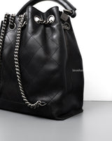 Chanel Urban Luxury Drawstring Backpack Medium | Black  Calfskin Ruthenium Hardware-details