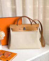 Hermes Herbag 31 | Beton/Naturel Sable Canvas Palladium Hardware-front