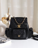Chanel Duma Backpack Small | 23K Black Caviar Gold Hardware-front