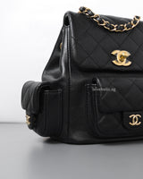 Chanel Duma Backpack Small | 23K Black Caviar Gold Hardware-details