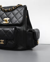 Chanel Duma Backpack Small | 23K Black Caviar Gold Hardware-details