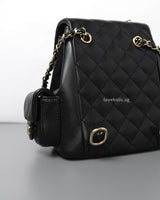 Chanel Duma Backpack Small | 23K Black Caviar Gold Hardware-details