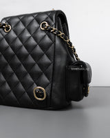 Chanel Duma Backpack Small | 23K Black Caviar Gold Hardware-details