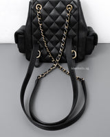 Chanel Duma Backpack Small | 23K Black Caviar Gold Hardware-details