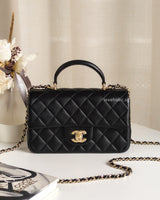 Chanel Mini Rectangle with Top Handle Black Lambskin Light Gold Hardware-front