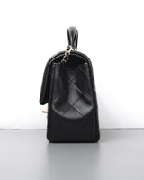 Chanel Mini Rectangle with Top Handle Black Lambskin Light Gold Hardware-details