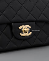 Chanel Mini Rectangle with Top Handle Black Lambskin Light Gold Hardware-details