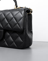 Chanel Mini Rectangle with Top Handle Black Lambskin Light Gold Hardware-details
