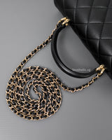 Chanel Mini Rectangle with Top Handle Black Lambskin Light Gold Hardware-details