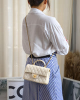 Chanel Mini Rectangle with Top Handle 21S Ivory White Caviar Brushed Gold Hardware-model