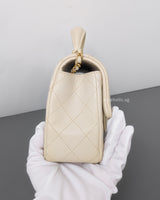 Chanel Mini Rectangle with Top Handle 21S Ivory White Caviar Brushed Gold Hardware-side