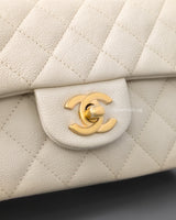 Chanel Mini Rectangle with Top Handle 21S Ivory White Caviar Brushed Gold Hardware-details