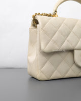 Chanel Mini Rectangle with Top Handle 21S Ivory White Caviar Brushed Gold Hardware-details