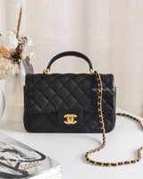 Chanel Mini Rectangle with Top Handle 21S Black Caviar Brushed Gold Hardware-front