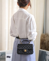 Chanel Mini Rectangle with Top Handle 21S Black Caviar Brushed Gold Hardware-model