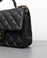 Chanel Mini Rectangle with Top Handle 21S Black Caviar Brushed Gold Hardware-details