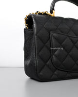 Chanel Mini Rectangle with Top Handle 21S Black Caviar Brushed Gold Hardware-details