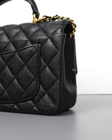 Chanel Mini Rectangle with Top Handle 21S Black Caviar Brushed Gold Hardware-details