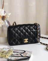 Chanel Mini Rectangle Black Caviar Light Gold Hardware-front