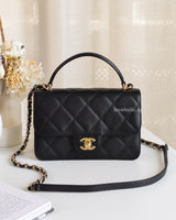 Chanel Top Handle Flap Bag Black Lambskin Gold Hardware-front