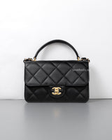 Chanel Top Handle Flap Bag Black Lambskin Gold Hardware-front1