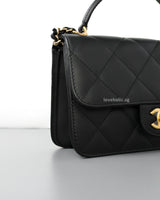 Chanel Top Handle Flap Bag Black Lambskin Gold Hardware-details