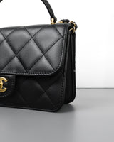 Chanel Top Handle Flap Bag Black Lambskin Gold Hardware-details