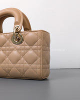 Dior Lady D-Joy Small | Biscuit  Lambskin Light Gold Hardware-details