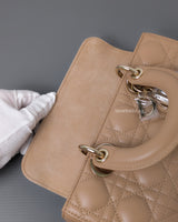 Dior Lady D-Joy Small | Biscuit  Lambskin Light Gold Hardware-details