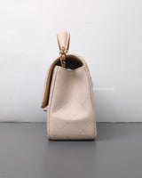Chanel Mini Rectangle with Top Handle 23P Light Beige/ Dark Caramel Lambskin Light Gold Hardware-details