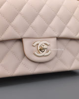 Chanel Mini Rectangle with Top Handle 23P Light Beige/ Dark Caramel Lambskin Light Gold Hardware-details