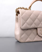 Chanel Mini Rectangle with Top Handle 23P Light Beige/ Dark Caramel Lambskin Light Gold Hardware-details