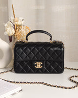 Chanel Mini Rectangle with Top Handle 22P Black Lambskin Light Gold Hardware-front